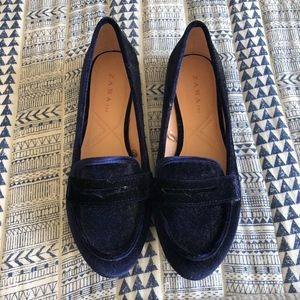 Zara Dark Blue Velvet Loafers